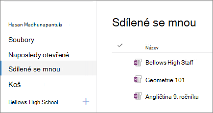 Snímek obrazovky s názvy poznámkových bloků