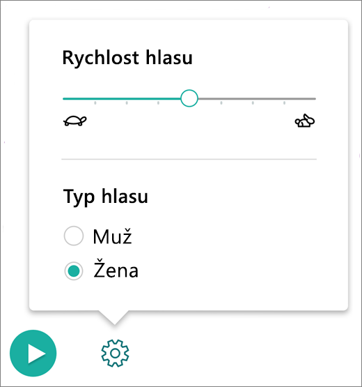 Snímek obrazovky nastavení hlasu.
