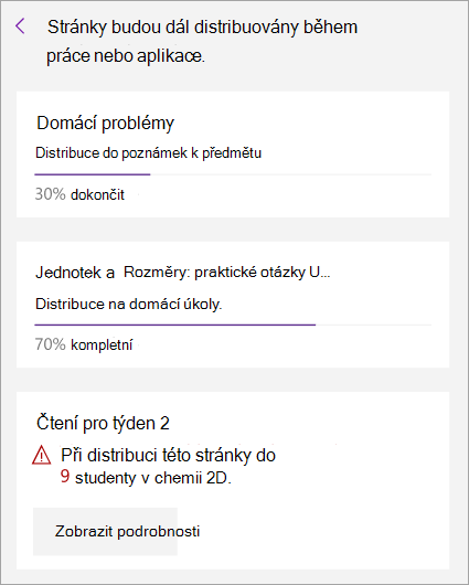 Při distribuci stránky v poznámkovém bloku předmětu se zobrazí chyba.