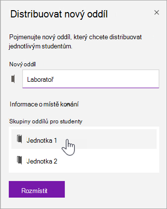 Vyberte umístění skupiny oddílů.