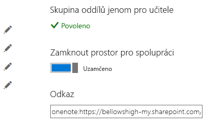 Zamkněte prostor pro spolupráci přepnutím přepínače do polohy zamknuto.