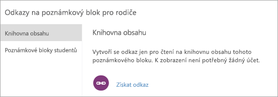 Vytvoření odkazů pro rodiče a opatrovníky v knihovně obsahu výběrem možnosti