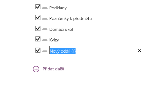Prohlédněte si oddíly poznámkového bloku v průvodci poznámkovým blokem předmětu včetně podkladů.
