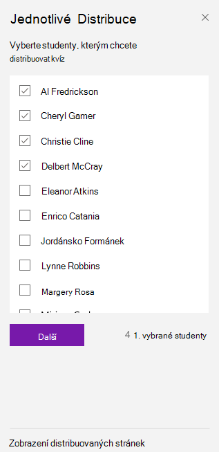 Vyberte studenty pomocí zaškrtávacích políček.