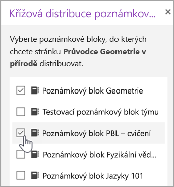 Okno pro výběr křížové distribuce poznámkových bloků