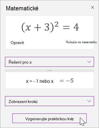 Vyberte Vygenerovat cvičný kvíz.