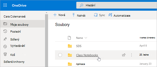 V části Moje soubory vyberte Poznámkové bloky předmětů.
