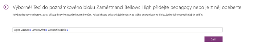 Přidejte jména pedagogů do poznámkového bloku pro pedagogy.