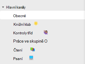 Snímek obrazovky s kanály.