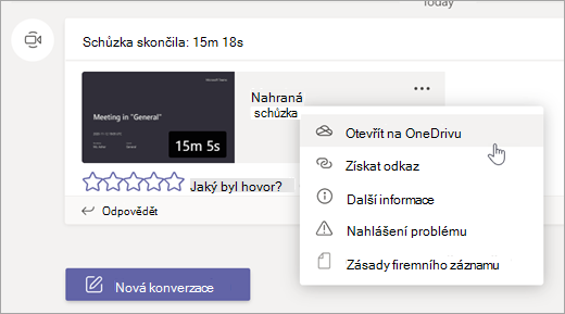 Možnosti nahrávání schůzky Teams
