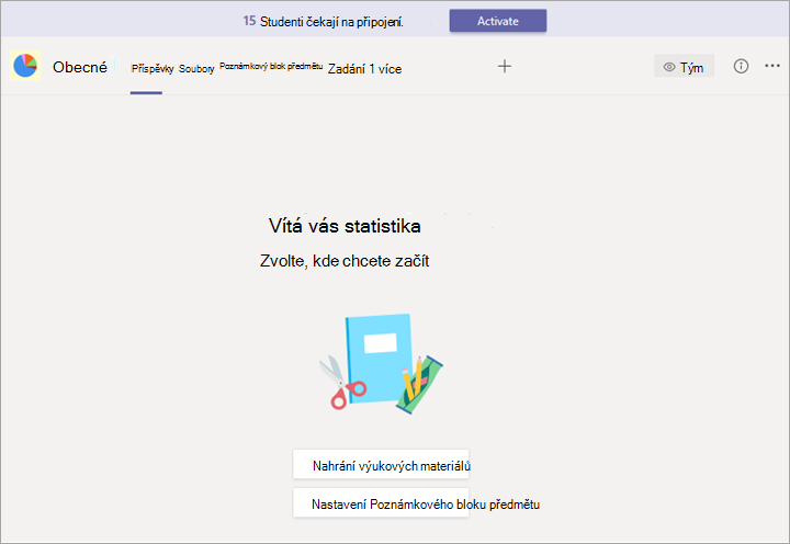 Tým s nápisem a tlačítkem Aktivovat