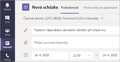 Snímek obrazovky s názvem schůzky