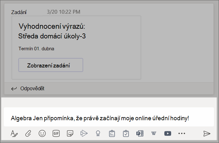 Snímek obrazovky s příspěvkem napsaným v poli pro psaní
