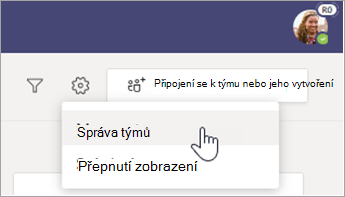 Vyberte možnost Spravovat týmy.