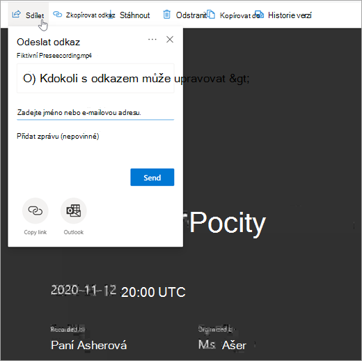 Odeslání odkazu na video