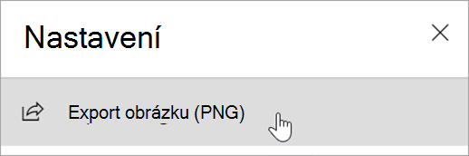 Snímek obrazovky s panelem Nastavení s možností Exportovat obrázek (PNG).