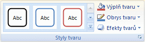 Pás karet Excelu zobrazující výběr stylů obrazců
