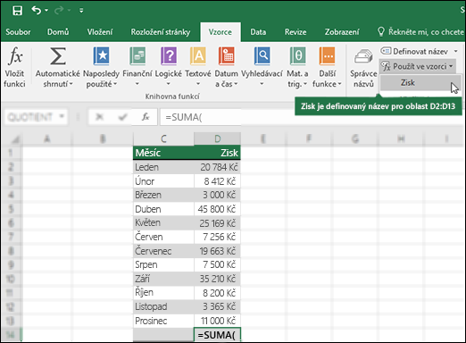 Click Use in Formula to add a defined name to a formula syntax