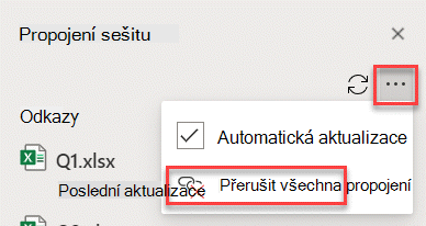 Příkaz Zrušit všechna propojení v podokně Spravovat propojení
