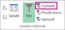 Tlačítko Vymazat filtr