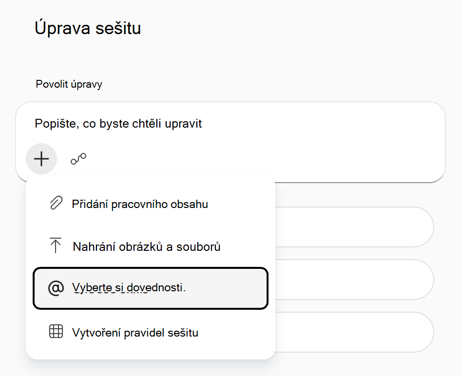 Snímek obrazovky Copilotu v Excelu se zvýrazněnou možností 