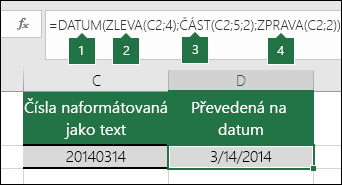 Převedení textových řetězců a čísel na kalendářní data