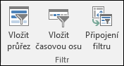 Možnost Vložit průřez z nabídky Nástroje > kontingenční tabulky Analýza > filtru