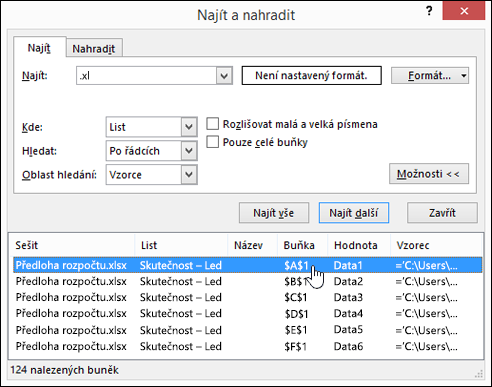 Dialogové okno Najít a nahradit