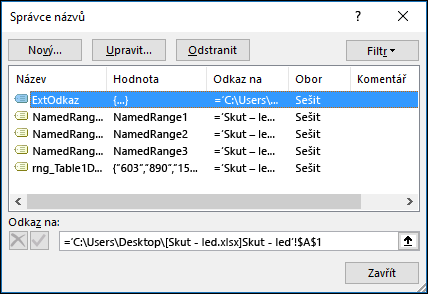 Dialog Správce názvů