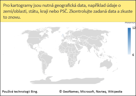 Mapový graf Excelu s nejednoznačnými daty