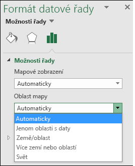 Možnosti oblasti mapy u mapového grafu v Excelu