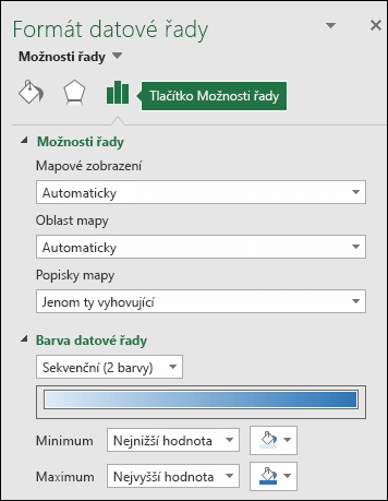 Možnosti řady v podokně Formát objektu u mapového grafu v Excelu