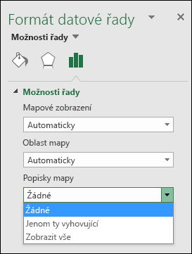 Možnosti popisků u mapového grafu v Excelu