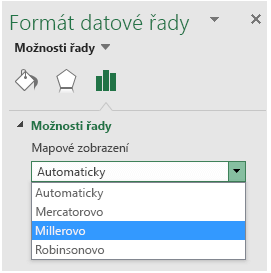Možnosti zobrazení u mapového grafu v Excelu