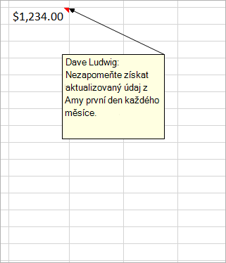Buňka s konkrétní částkou a připojeným komentářem staršího typu: Dave Ludwig: Je to číslo správné?