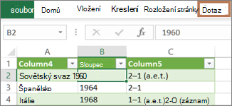 Selecting a cell in a query to reveal the Query tab