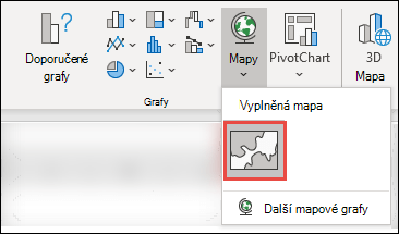 Pokud chcete vložit mapový graf, vyberte libovolnou buňku v oblasti dat a pak přejděte na Vložit > grafy > a vyberte > ikonu Vyplněná mapa.