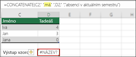 #NAME? způsobená chybějícími uvozovkami v textových hodnotách
