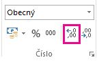 Tlačítko Přidat desetinné místo na kartě Domů