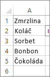 seznam hodnot pro použití v poli se seznamem