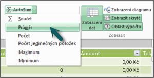 Funkce AutoSum v doplňku PowerPivot