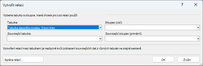 Okno Vytvořit relaci