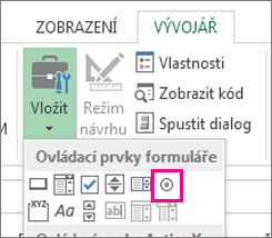 Ovládací prvek přepínače na pásu karet