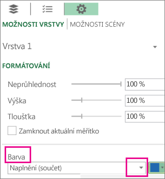 Seznam datové řady v rozevíracím seznamu Barva