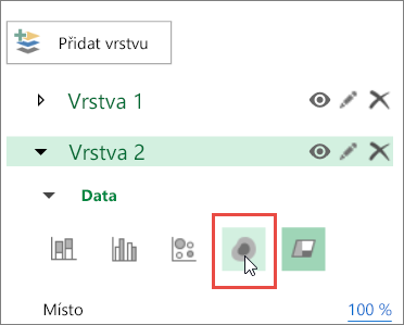 Ikona tepelné mapy v podokně Vrstva