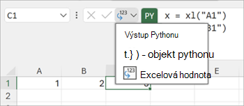 K přepínání mezi typy výstupu použijte výstupní nabídku Pythonu.
