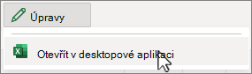 Snímek obrazovky s nabídkou úprav s vybranou možností Otevřít v desktopové aplikaci.