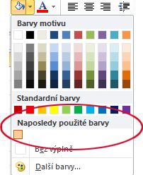 Část Naposledy použité barvy