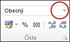 Seznam číselných formátů ve skupině Číslo na kartě Domů