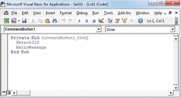 Podprocedura v programu Visual Basic Editor